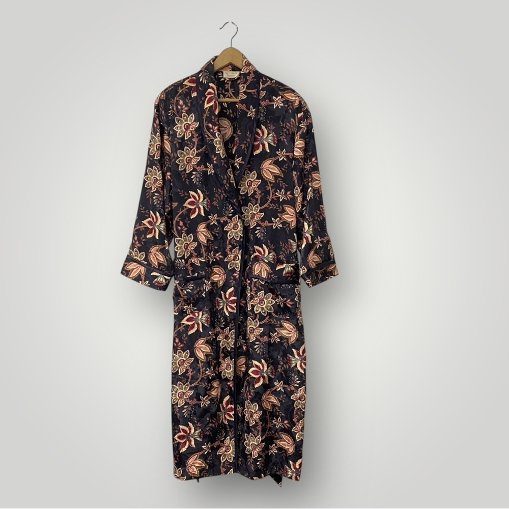 Victoria's Secret Gold Label Floral Navy‎ Robe M/L Women Tie Closure